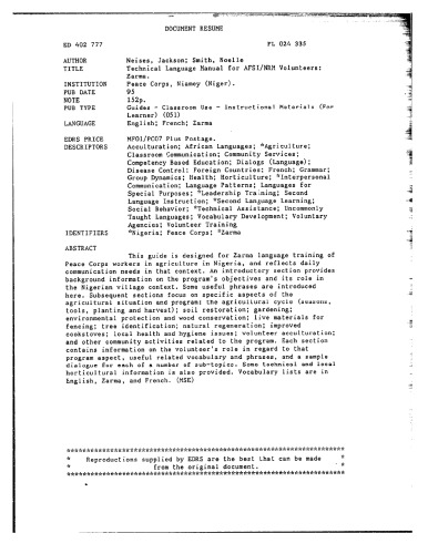 Technical Language Manual for AFSI/NRM Volunteers: Zarma.