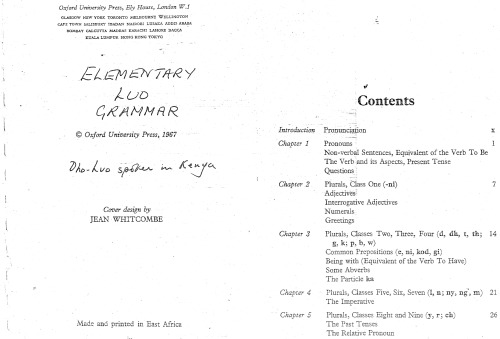 An elementary Luo grammar, with vocabularies