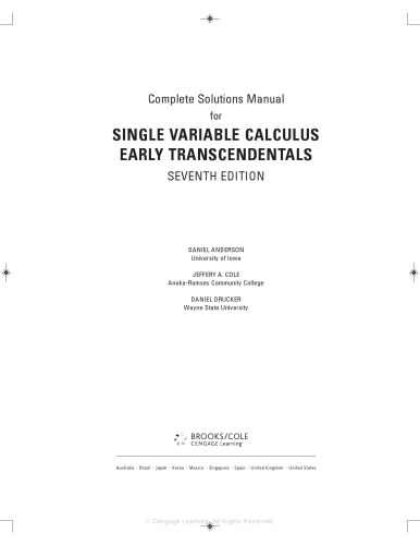 Instructor's Solution Manuals to Calculus: Early Transcendentals(Single and Multiple)