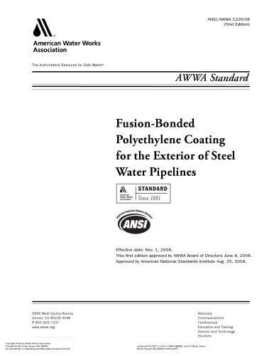 Fusion-Bonded  Polyethylene Coating  for the Exterior of Steel  Water Pipel ines