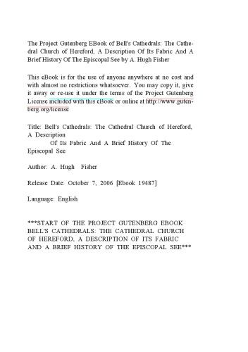 The Cathedral Church Of Hereford A Description Of Its Fabric And A Brief History Of The Episco- pal See