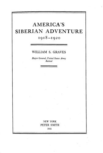 America's Siberian Adventure 1918-1920