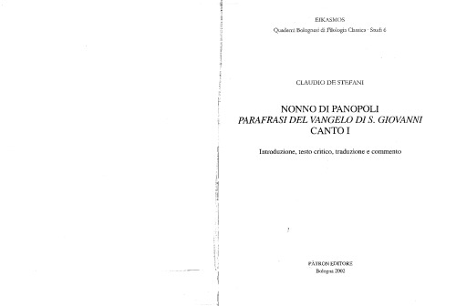 Nonno di Panopoli, Parafrasi del Vangelo di S. Giovanni, Canto A