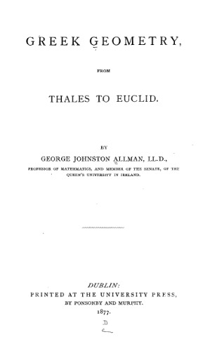 Greek geometry. From Thales to Euqlid