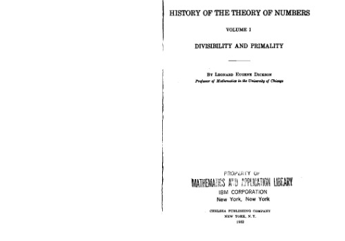 History of the theory of numbers: divisibility and primality