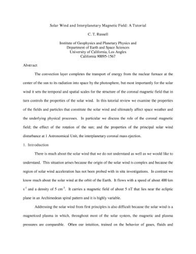 Solar wind and interplanetary magnetic field: a tutorial
