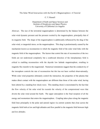 Solar wind interaction with the Earth's magnetosphere: a tutorial