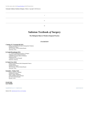 Sabiston Textbook Of Surgery