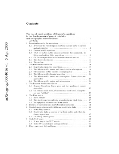 The Role of Exact Solutions of Einsteins Equations