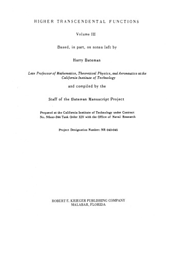 Higher Transcendental Functions