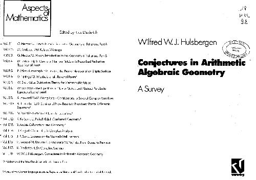Conjectures in Arithmetic Algebraic Geometry Vieweg
