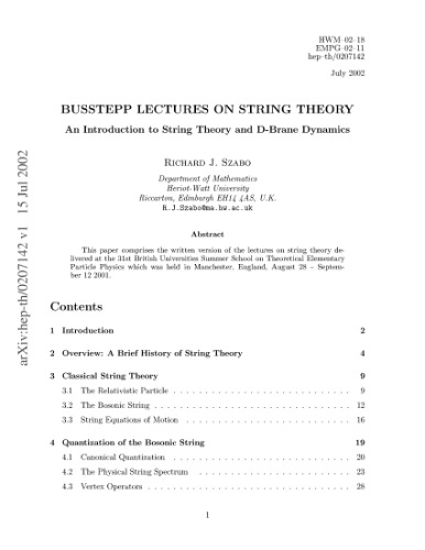 Busstepp Lectures on String Theory