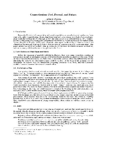 Connectionism - Past, Present, and Future [jnl article]