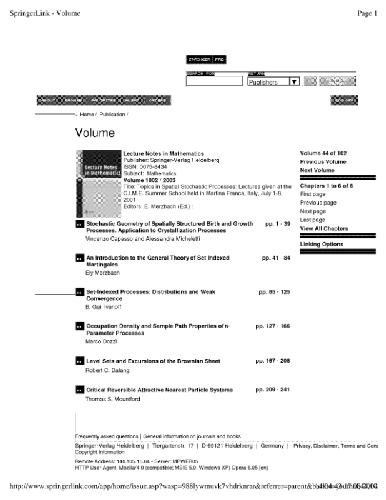 Topics in Spatial Stochastic Processes: Lectures given at the C.I.M.E. Summer School held in Martina Franca, Italy, July 1-8, 2001 