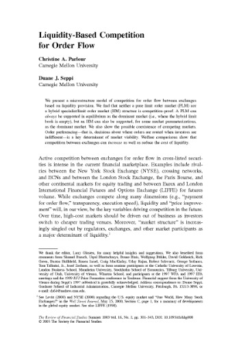 Liquidity-Based Competition For Order Flow