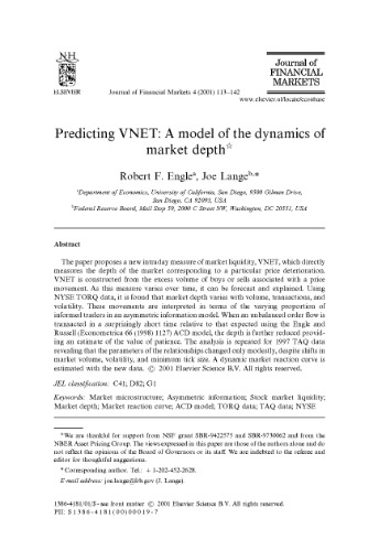 Predicting Vnet - A Model Of The Dynamics Of Market Depth