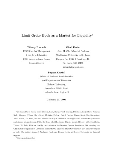 Limit Order Book As A Market For Liquidity