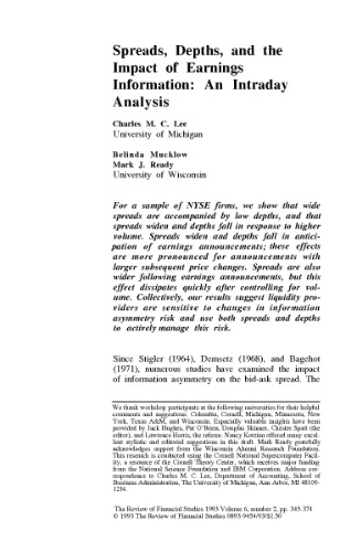 Spreads, Depths, And The Impact Of Earnings Information - An Intraday Analysis