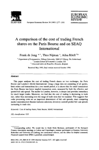 A Comparison Of The Cost Of Trading French Shares On The Paris Bourse And On Seaq International