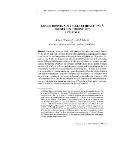 Krach, Bonnes Nouvelles Et Reactions A Bruxelles, Toronto Et New York