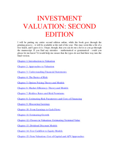 Damodaran Book on Investment Valuation