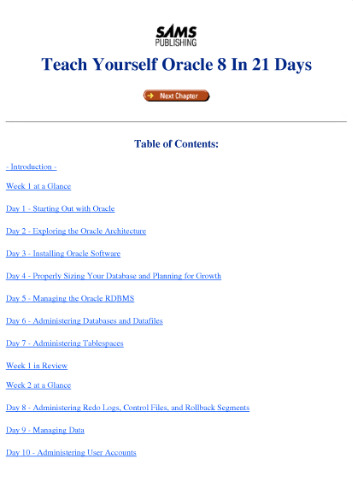 Sams - Teach Yourself Oracle 8 In 21 Days