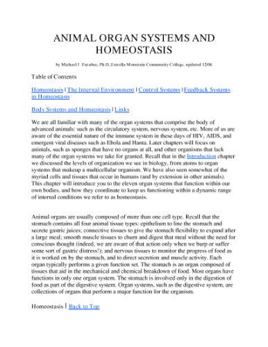 ANIMAL ORGAN SYSTEMS AND HOMEOSTASIS