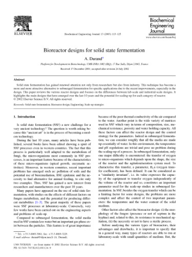 Solid-State Fermentation Bioreactors: Fundamentals of Design and Operation