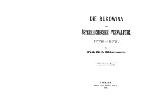 Die Bukowina unter &ouml;sterreichischer Verwaltung 1775-1875