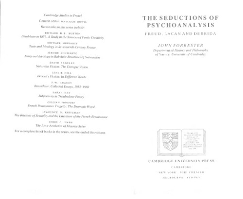 The Seductions of Psychoanalysis: Freud, Lacan and Derrida 