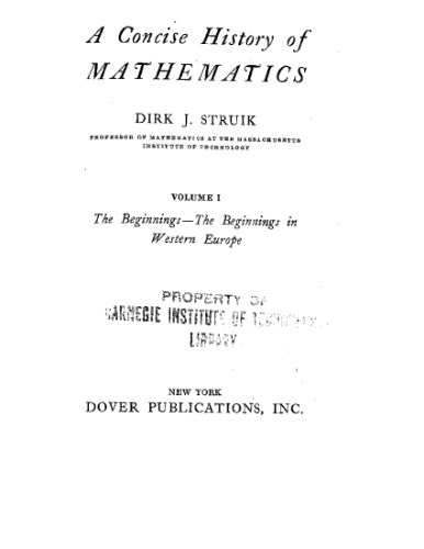 A Concise History of Mathematics Volume 1