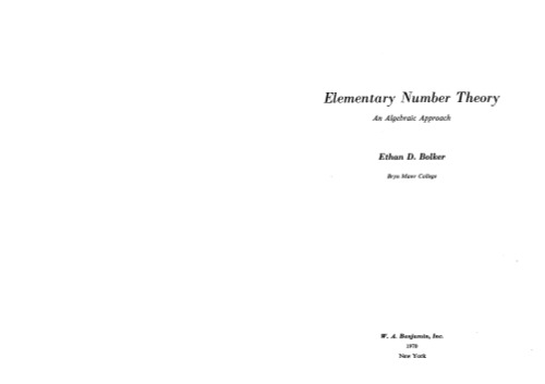 Elementary Number Theory, An Algebraic Approach