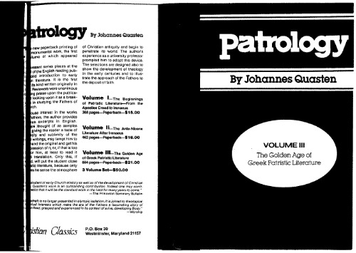 Patrology, Vol. 3 - The Golden Age of Greek Patristic Literature