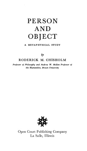 Person and Object: A Metaphysical Study (Muirhead Library of Philosophy)