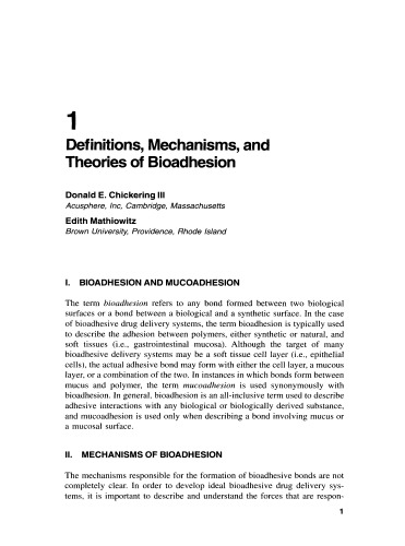 Bioadhesive drug delivery systems: fundamentals, novel approaches, and development