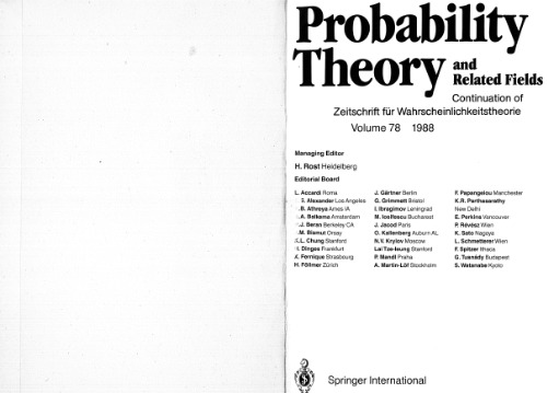 Probability Theory and Related Fields volume 78 