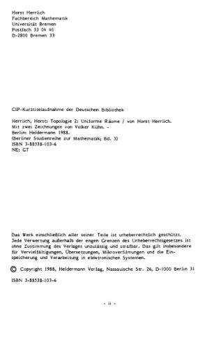 Topologie II: uniforme Räume