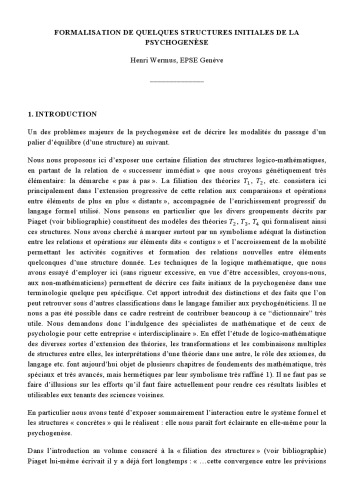 Formalisation de quelques structures initiales de la psychogenèse