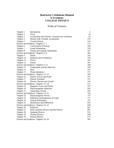 Instructor's Solution Manuals to College Physics