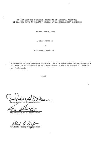 Turiya and the Catuspad Doctrine in Advaita Vedanta: An Inquiry Into an Indian 
