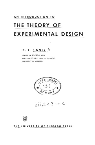 An Introduction To The Theory Of Experimental Design