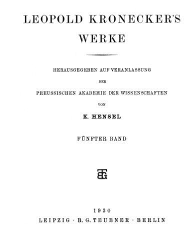 Leopold Kronecker's Werke, Band 5