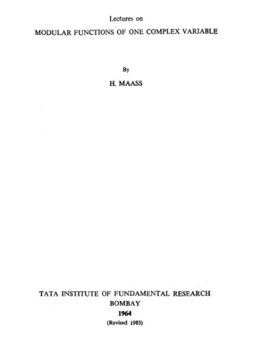 Lectures on modular functions of one complex variable
