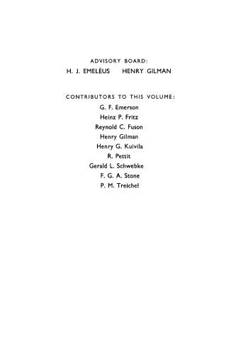 Advances in organometallic chemistry. / Volume 1