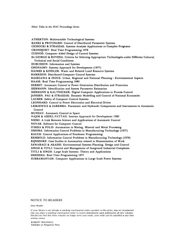 Control problems and devices in manufacturing technology 1980 : proceedings of the 3rd IFAC/IFIP Symposium, Budapest, Hungary, 22-25 October 1980 (Manufacont '80)
