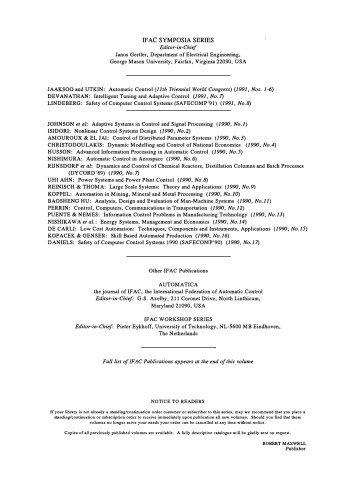 Automatic Control 1990. Distributed Parameter Systems Theory of Discrete Event Systems