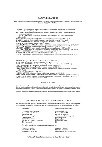 Dynamics and Control of Chemical Reactors, Distillation Columns and Batch Processes. Selected Papers from the 3rd IFAC Symposium, Maryland, USA, 26–29 April 1992