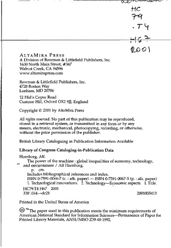 The Power of the Machine: Global Inequalities of Economy, Technology, and Environment