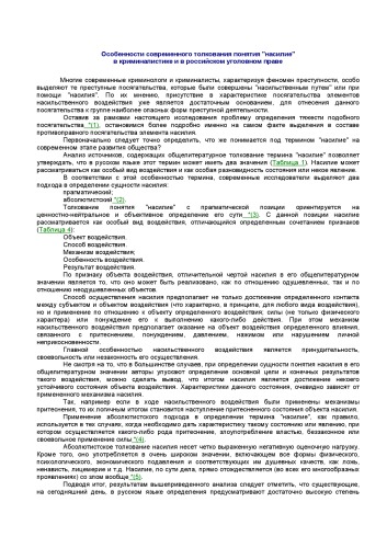 Особенности современного толкования понятия насилие