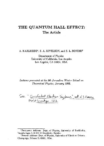 The quantum Hall effect. Jerusalem
